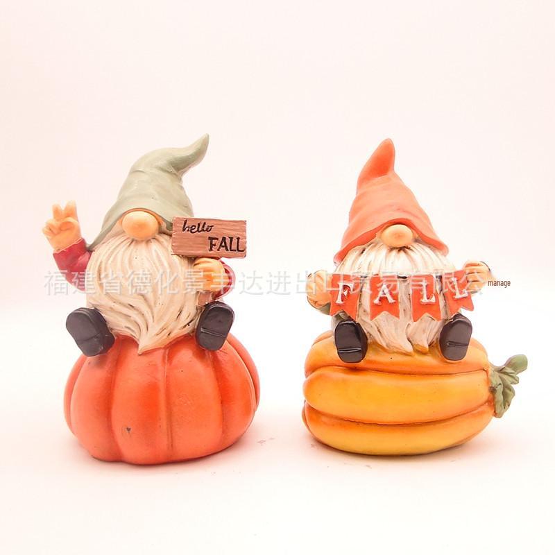 European-American Harvest Festival Resin Scarecrow & Gnome Ornaments for Thanksgiving