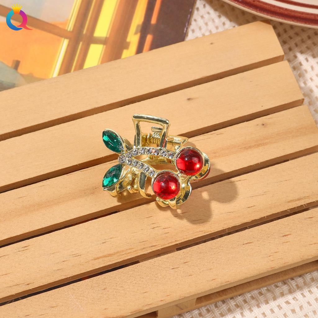 Diamond Metal Red Cherry Hair Clip Sweet Small Exquisite Duckbill Clip Glitter Rhinestone Bangs Side Clip Girls Styling Headwear