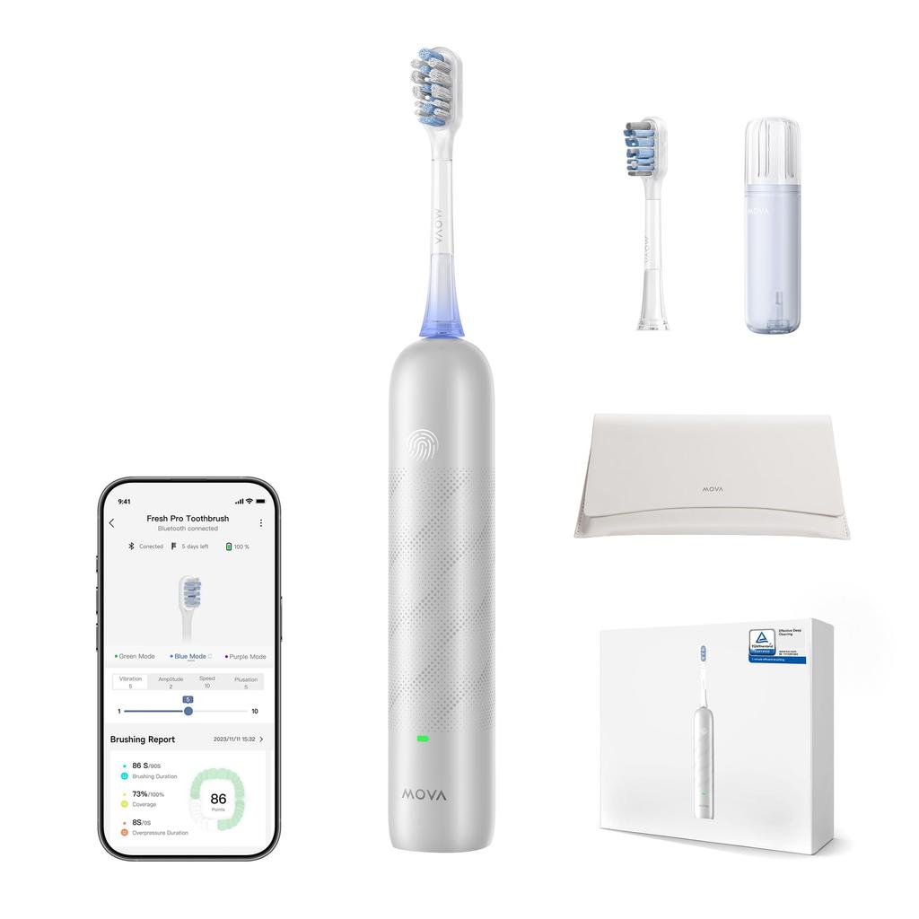 MOVA Fresh Pro Electric Toothbrush App Compatible Sonicare Adult Rechargeable Electric Toothbrush Bath Brush Method Replacement Brush Head IPX7