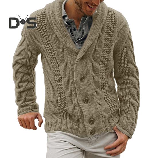 

Мужской свитер, куртка из смеси хлопка и пуговиц, модный кардиган с длинными рукавами, свитер на осень-зиму M коричневый