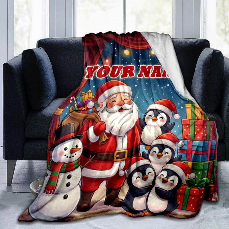 1PC Custom Name Santa's Christmas Adventure blanket versatile,all-season throw suitable for the living room,bedroom,camping,travel,and gift