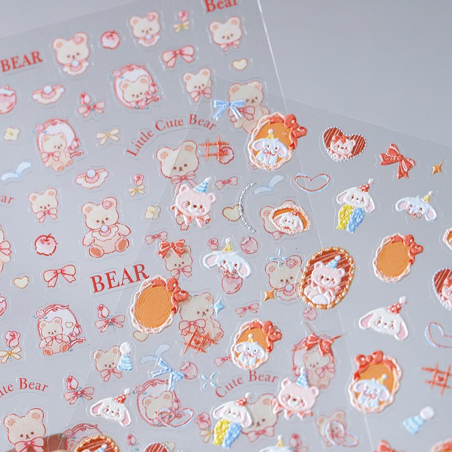 Magico Ferrite 3D Cartoon Teddy Bear Nail Stickers - TS-3919 Embossed Frosted Self-Adhesive Design