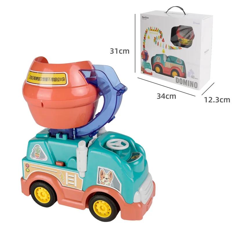 

Early Education Children Diy Creative Toys Electric Domino Project Mixer Truck Automatic Licensing Toys With 102 Dominos For Kid