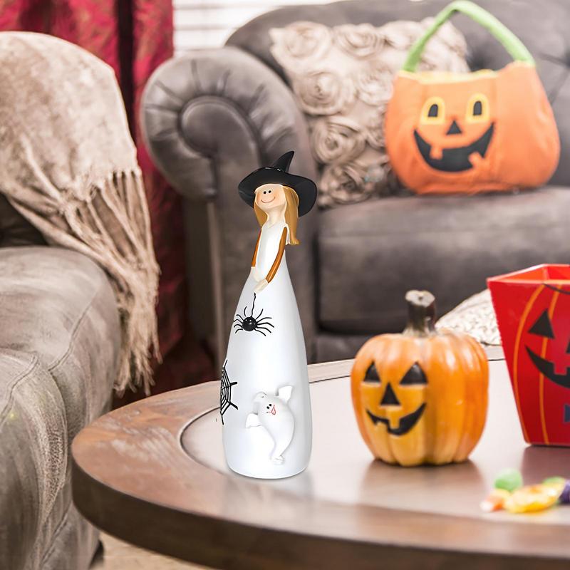 Halloween Witch Decoration Resin Crafts,Witch Hat,Cat,Ghost, Crow and Pumpkin Decor Figurines for Holiday and Party Ornaments
