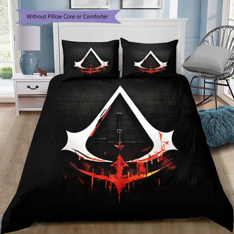 Triangolo Dorato AC Simbolo Biancheria da Letto Copripiumino Set Morbido Tessuto Microfibra Serie Assassin's Creed Multipli Motivi Biancheria da Letto Per Appassionati di Videogiochi