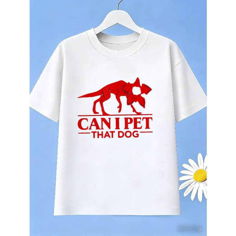 European sizes Kids' 'Can I Pet That Dog' Monster Graphic T-Shirt, Funny Themed Summer Tee