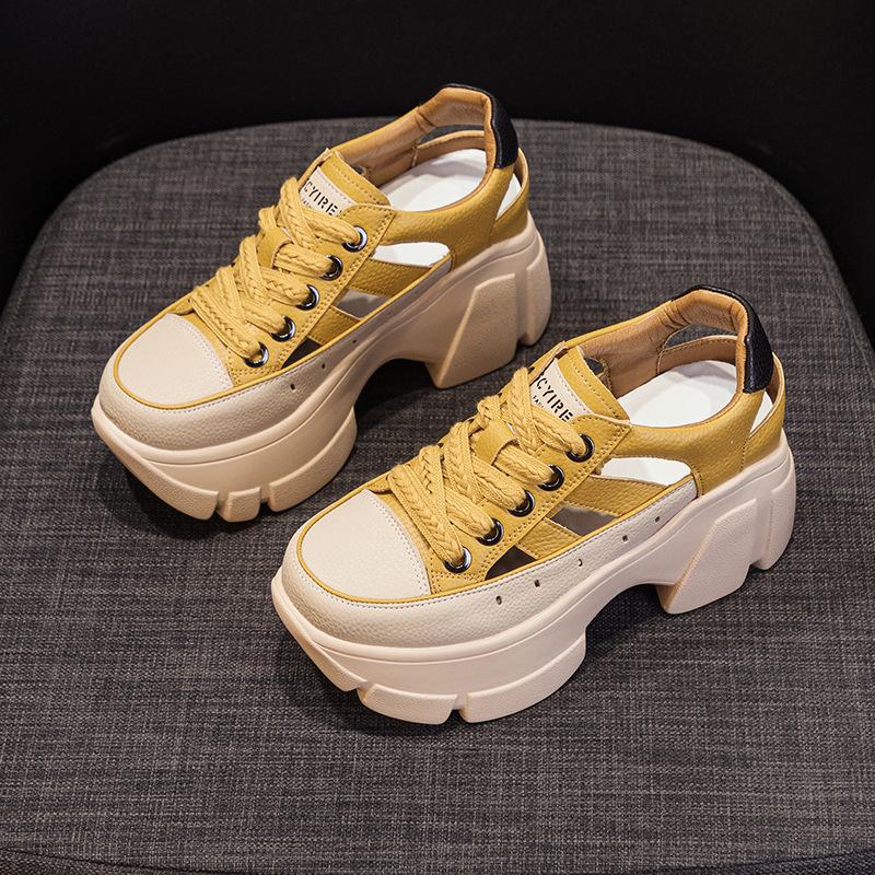 Thick-soled 2025 new summer outer wear hollow dad shoes inner height increase casual small leather shoes breathable women's sandals