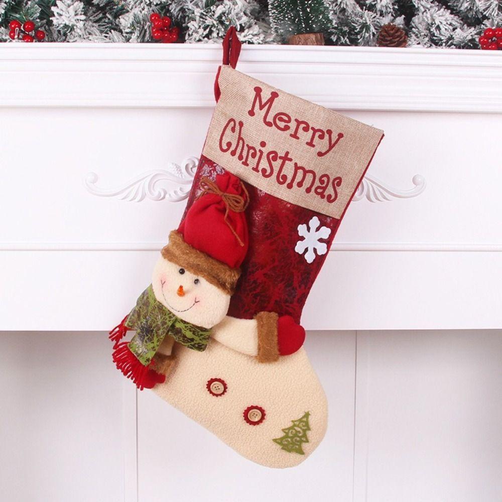 Santa Claus Christmas Stocks Snowman Plush Ornaments Stockings Storage Bags Home Decor Gift Holders Christmas Tree Decoration