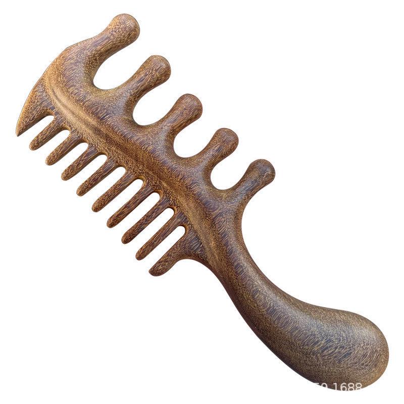 Golden Sandalwood Massage Comb 4-in-1: Meridian Comb, Gua Sha Tool, Scalp Massager.