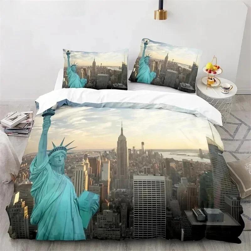 Statue Of Liberty Duvet Cover King Size Microfiber World Famous Building Bedding Set New York Landmark Cityscape Comforter Cover