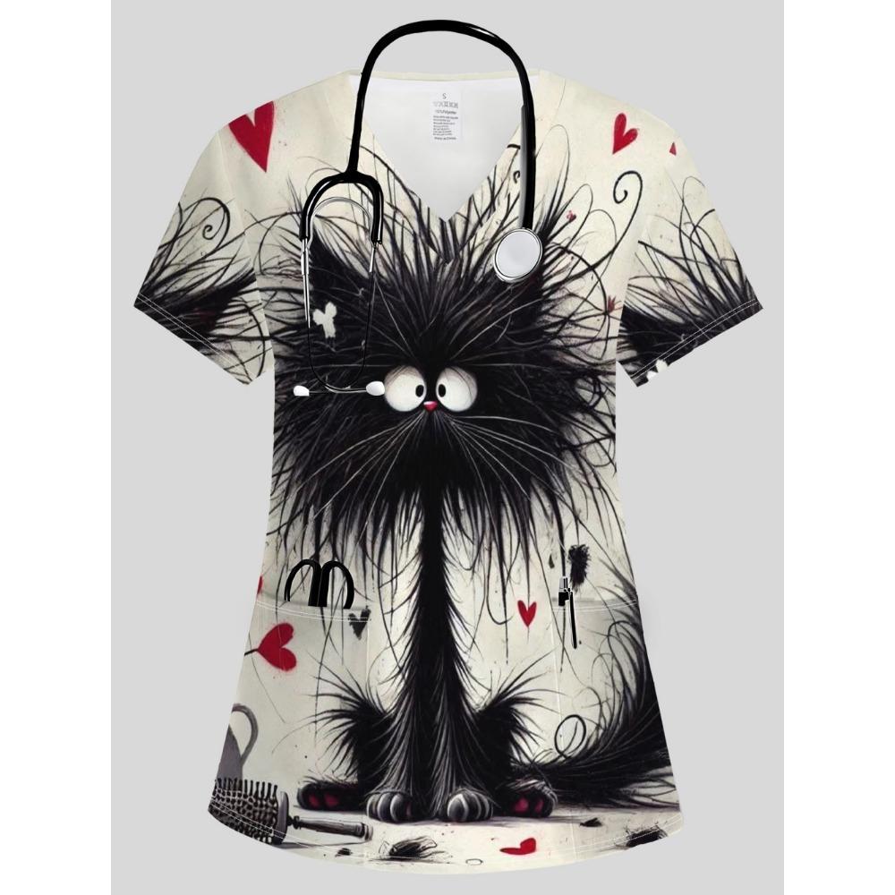 Surgical Uniforms Woman Elegant Fashion Womens Print V-Neck Short Sleeve Nursing Summer Comfortable Vet Clinical Uniforms Woman