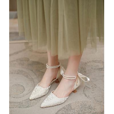 Hollow Sandals Pointed Head Summer High Heels Stiletto Fairy Style Fashion Bag Head Medium Heel Single Shoes