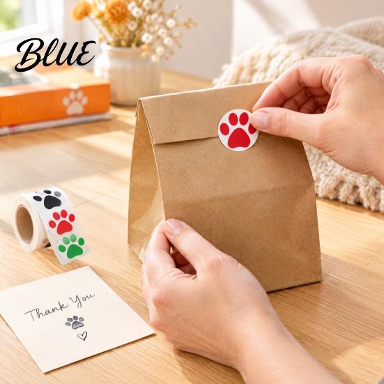 Cute Paw Print Roll 2 Rolls Colorful Dog Stickers Self-adhesive DIY Self Adhesive Labels Craft Labels Decorative Round Decals for Scrapbooking