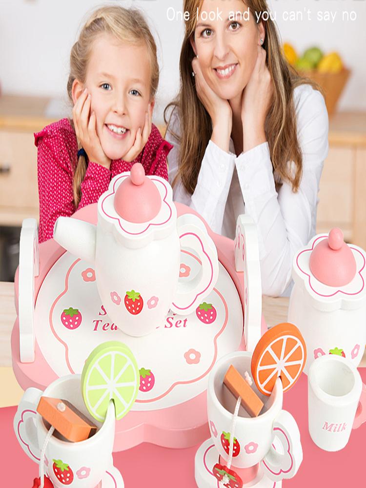 Wooden Afternoon Tea Set Toy Pretend Play Food Learning Role Play Game Early Educational Toys for Toddlers Girls Boys Kids Gifts