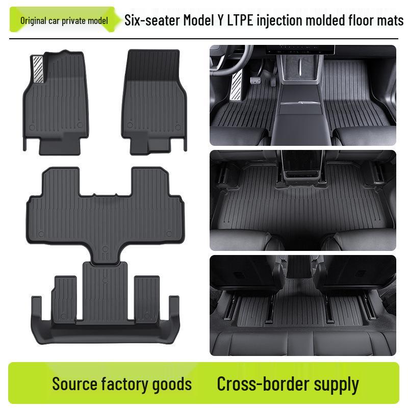 6-Seater Tesla Model Y TPE Metal Foot Mats, Full Coverage, Twill Design