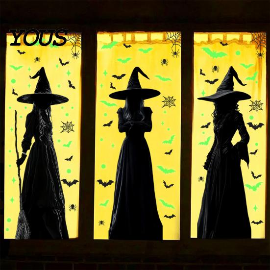Luminous Ghost Stickers for Glass Halloween Static Window Cling, Fluorescent PVC Decal, Easy Apply Holiday Ornaments Removable Reusable