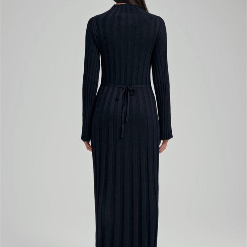 Elegant Turtleneck Knitted Sweater Dress for Women Fashion Long Sleeve Slim Casual Maxi Dress Fall Winter Holidays Party Dress