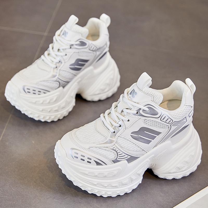 

Dad shoes women s autumn new thick-soled inner height increase 12CM breathable casual shoes small sports shoes 34 белый