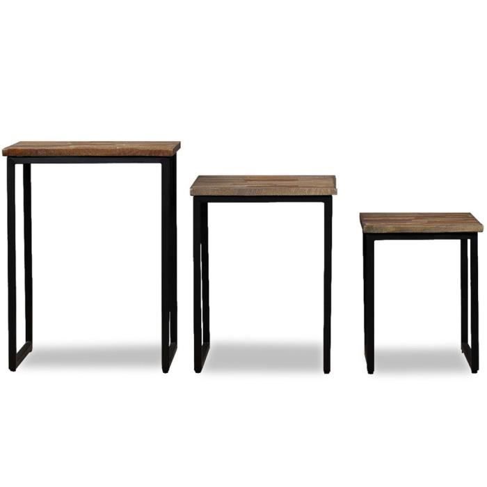 Table basse gigogne - vidaXL - 3 pcs - Teck massif - Rectangulaire - Salon - Marron