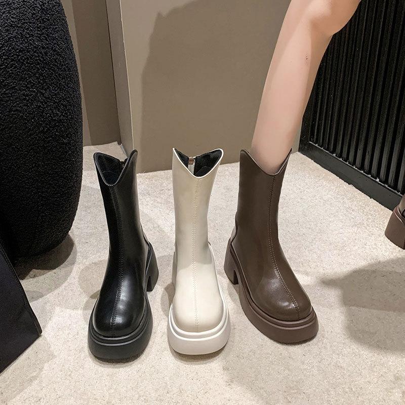 But knee boots women's shoes autumn and winter new V-mouth heightening thick heel thin short boots high thick-soled knight boots