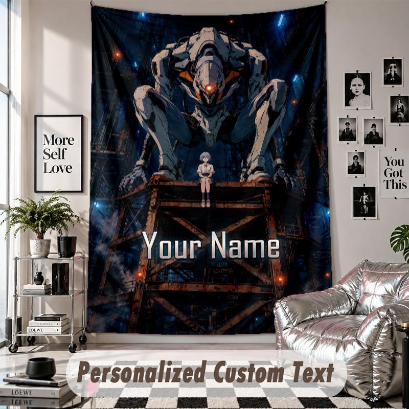 Custom Tapestry Wall Hanging, Neon Genesis Evangelion Personalized Name Text Home Wall Decor