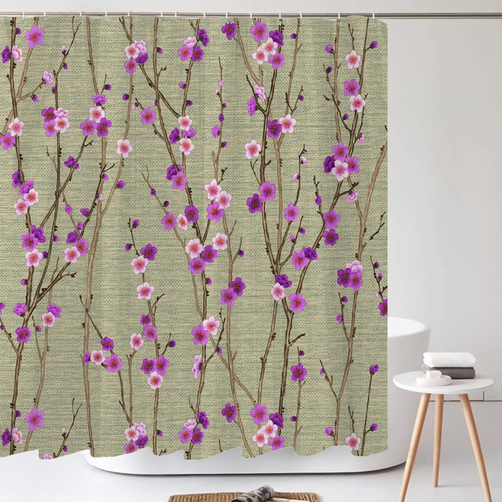 Flowers Shower Curtain Watercolor Flower Bath Curtain Print Polyester Fabric Waterproof Bathroom Curtains with Hooks Bath Screen