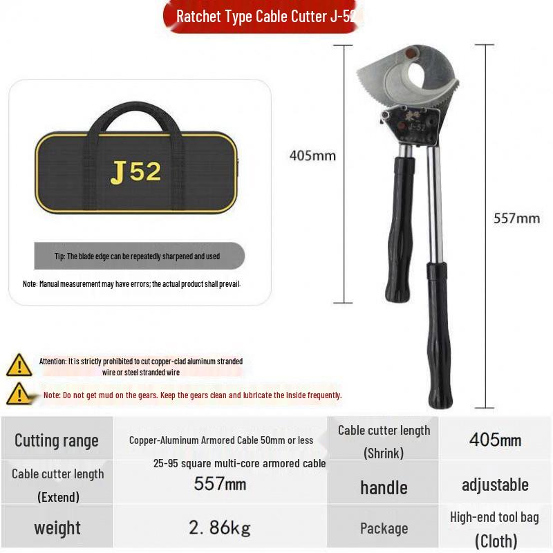 Ratchet Manual Cable Cutter J40/52/75/95/100 - Wire, Steel, Copper & Aluminum Shear