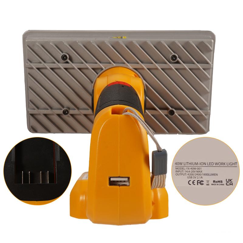 9 Inch 40W LED Lamp For Dewalt DCB201 DCB200 18V Lithium Ion Battery Outdoor LED Working Light Spotlight Flashlight With USB