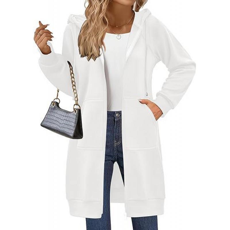 Womens Oversized Long Hooded Zip-Up Sweatshirt Loose Fit Casual Acrylic Pullover Jacket Fall