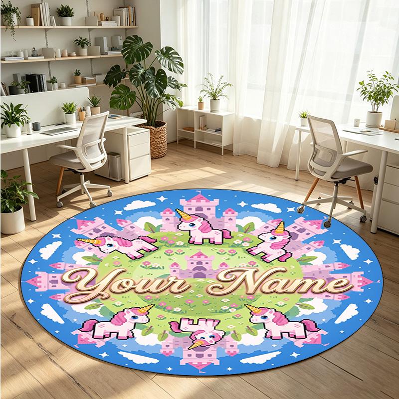 Wild Animals (225) Theme Round Crystal Velvet Rug Custom Name Text Personalized Floor Mat Home Decor Non Slip Crystal Carpet
