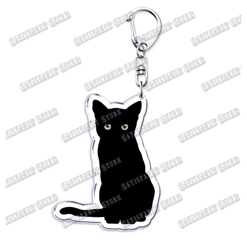 Cute Kawaii Little Black Cat Acrylic Keychains Funny Pet Kitty Keyring for Accessories Bag Pendant Key Chain Jewelry Fans Gifts