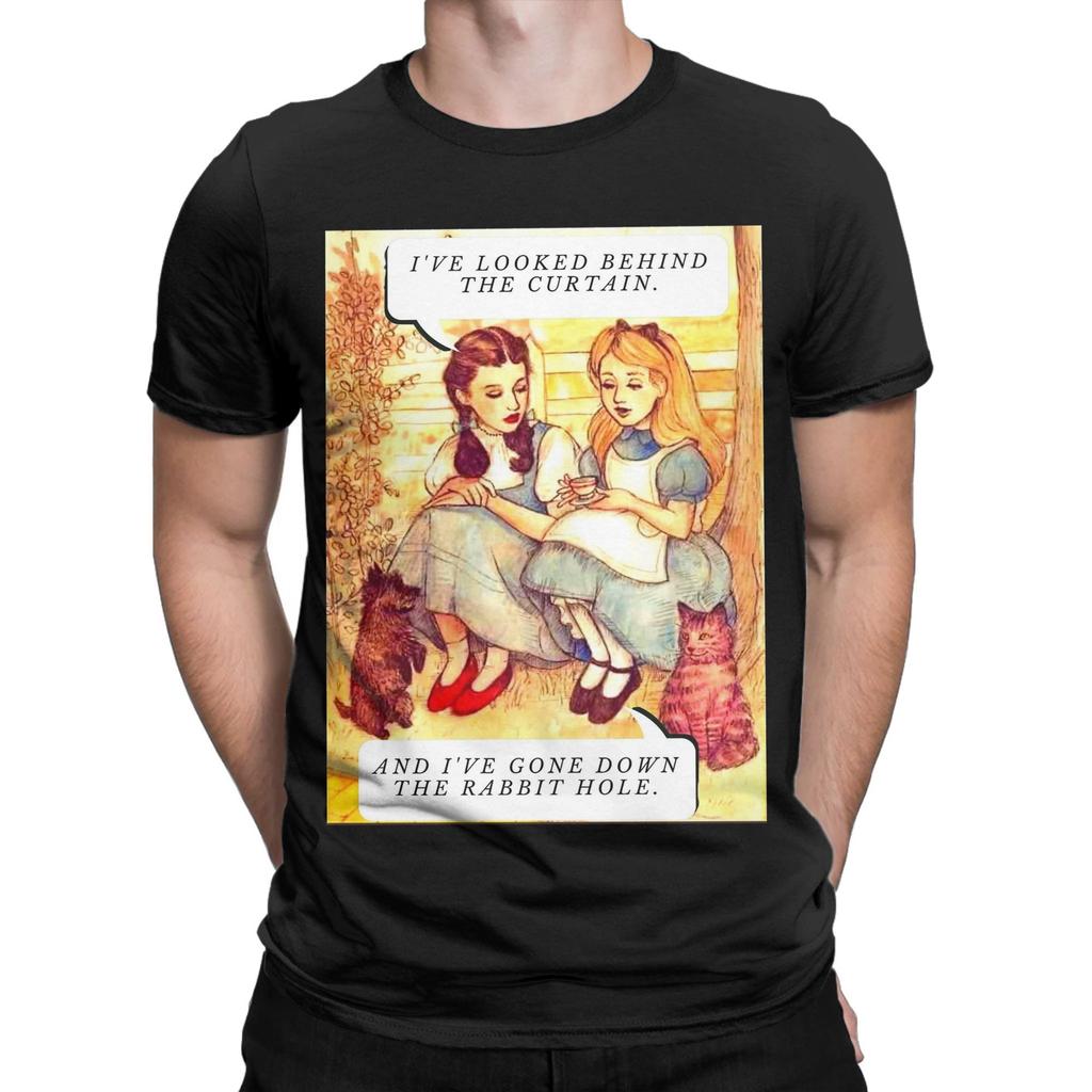 The Wizard Hole T Shirt for Men 100% Cotton Vintage T-Shirt Round Collar Alice In Wonderland  Tee Shirt Short Sleeve Clothes New