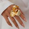 New Minimalist Gold Color Rings for Women Couples New Fashion Vintage Punk Big Flower Birthday Party Jewelry Gift