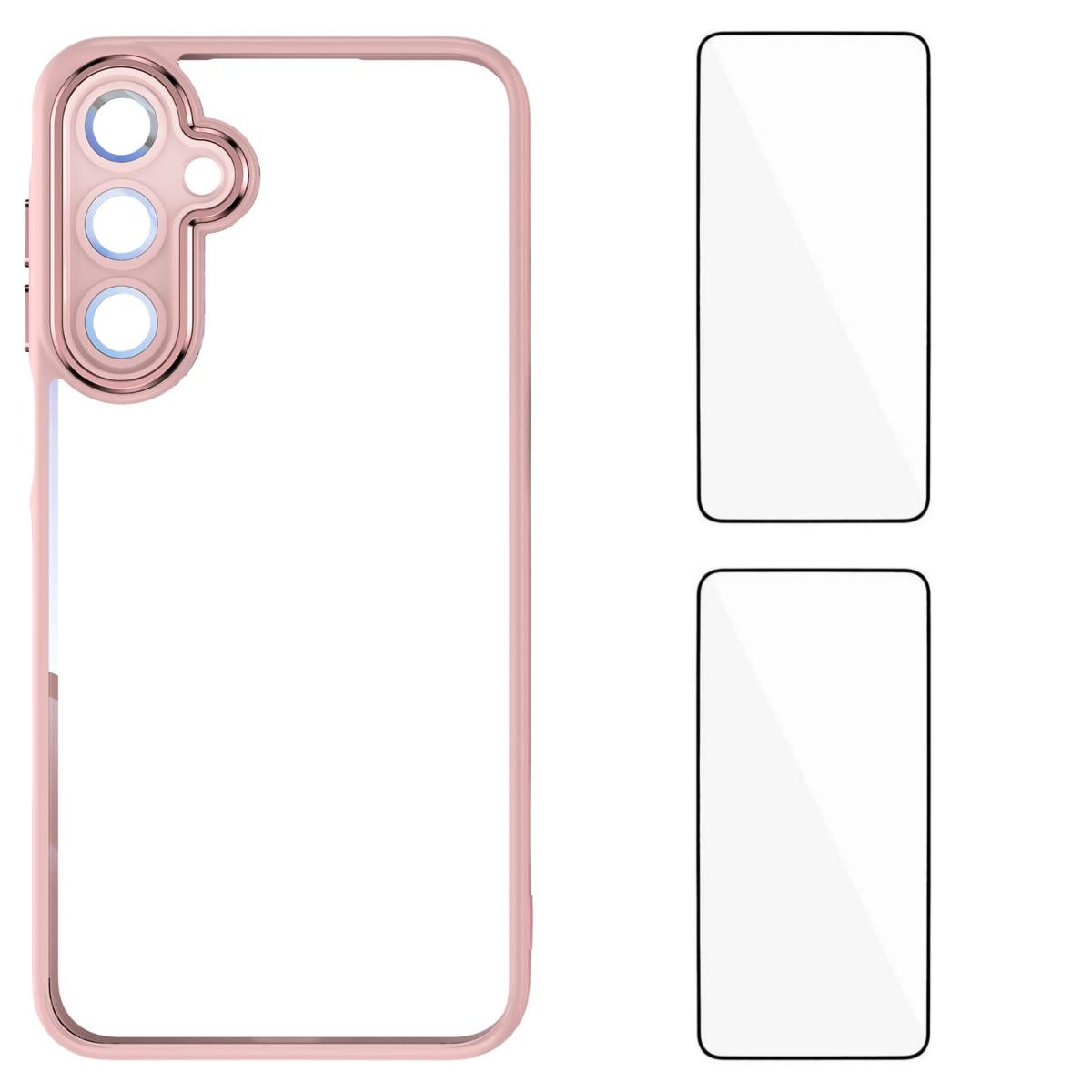 

For Samsung Galaxy A36 5G TPU Case WANLONFENG Drop-proof Clear Phone Cover with 2Pcs Tempered Glass Film Pink