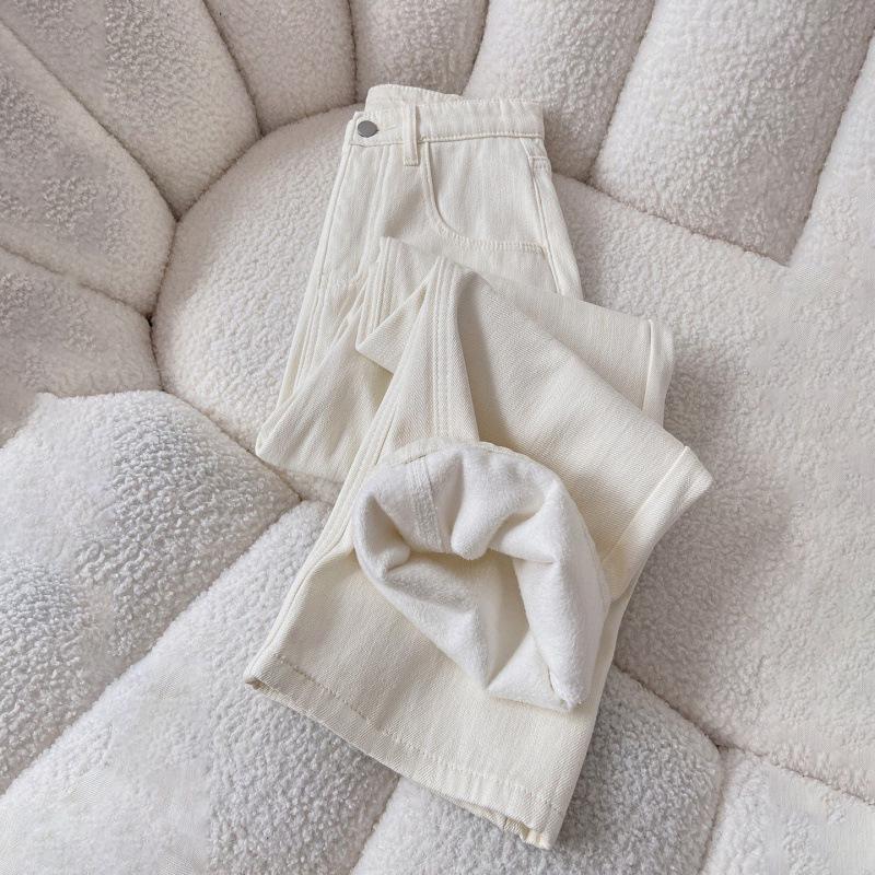 > Aprikot Samt Weite Hosen: Damen Herbst/Winter 2026 High-Waist Warme Gerade Hosen