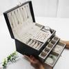 Leather Double Layer Jewelry Box Flip Type Jewelry Packaging Box Simple Style Storage Box  Home