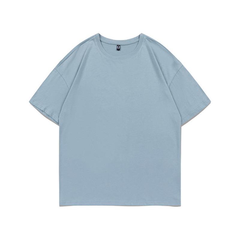Summer new 200g pure cotton small shoulder youth campus sports and leisure loose solid color round neck short sleeves
