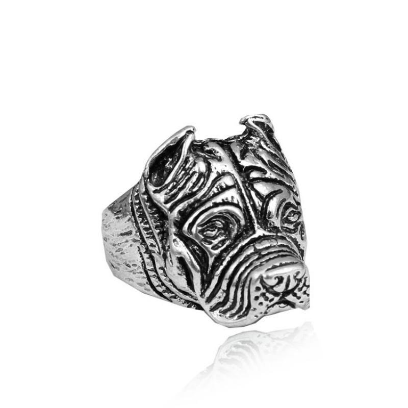 Adjustable Punk Rock Mens Dog Motif Ring Plated Geometric Statement Band Unisex Vintage Style