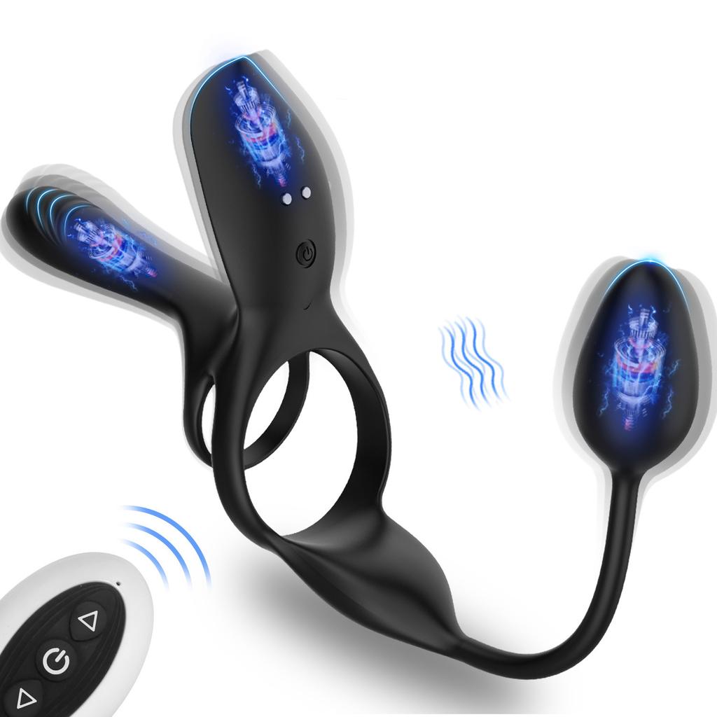 3 in 1 Vibrating Cock Ring Penisring Vibrators Adult Toys Remote Control Cockring Anal Butt Plug Male Sex Toys for Couple