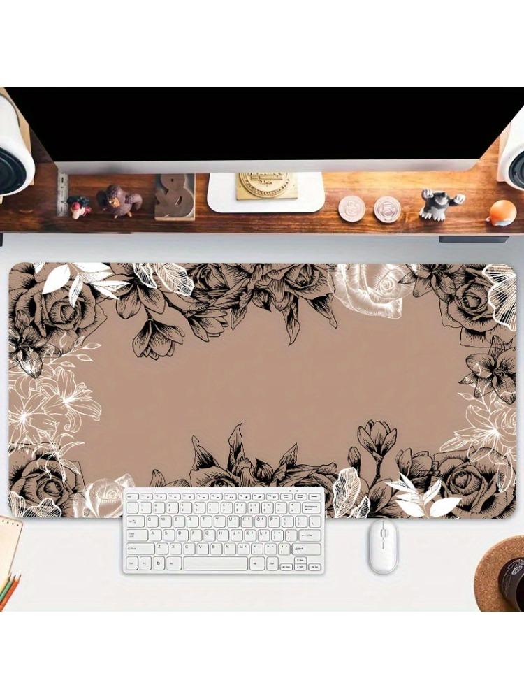 Brown Flowers Mouse Pad Large Game Computer HD Keyboard Pad Art Desk Mat Rubber NonSlip Office Mousepad Table Accessories Gift