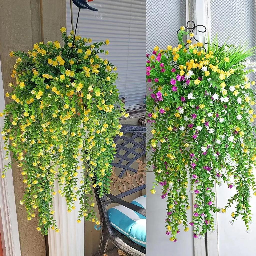 2pcs Artificial Hanging Plants Fake Hanging Plant Faux Eucalyptus Leaf Greenery Vine Outdoor UV Resistant Plastic Plants