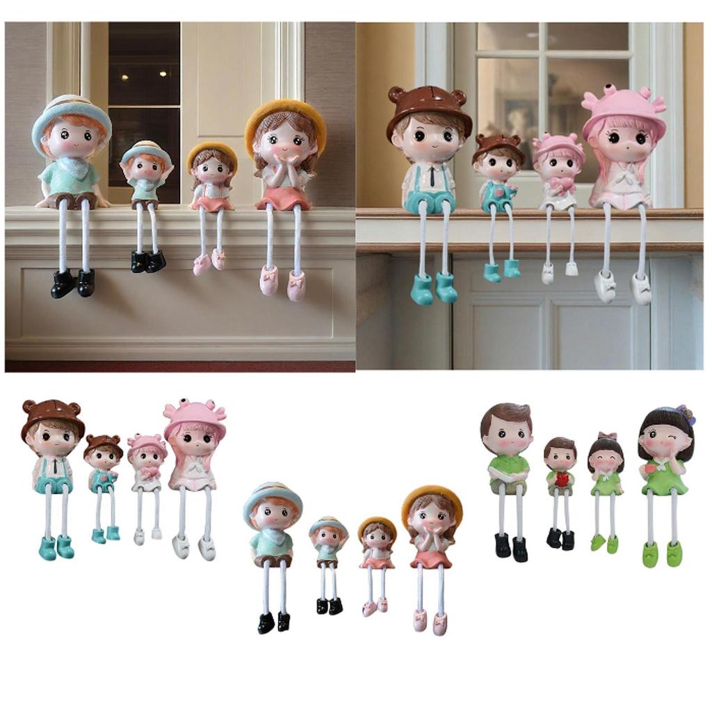 4x Hanging Feet Doll Statues Family Sculpture Miniature Trendy Cute Doll Ornaments for Festive Desktop Party Decoration Gifts