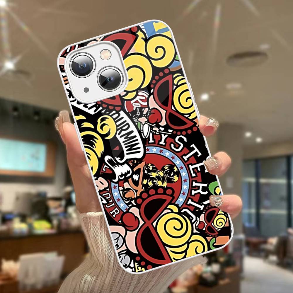 Japan Fashion H-Hysteric M-Mini For iPhone 14 13 12 Mini 11 Pro XS Max X XR 14 Plus Tempered Glass Cover