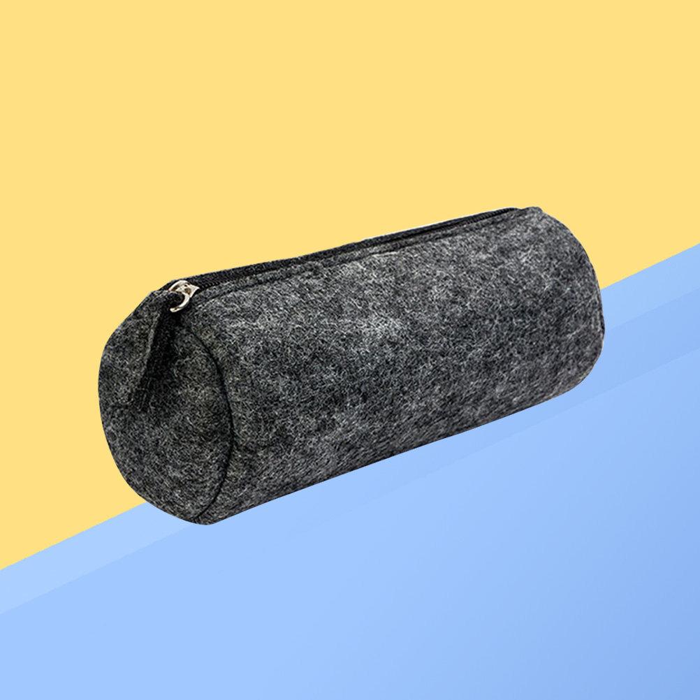 Round Felt Pencil Case Pen Bag Large Capacity Simple Design Makeup Pouch Storage Organizer Pen Bag Makeup Pouch