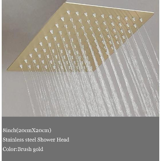 BAKALA 8/10/12 Inch Water Powered Rain Shower Head Bathroom Square Brush Gold Shower Head Stainless Steel Shower Head