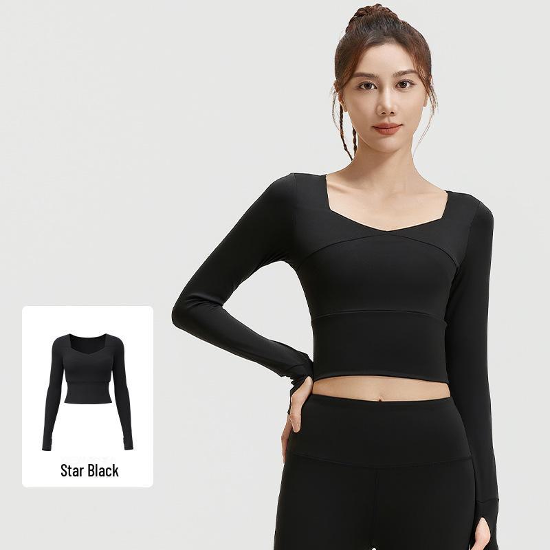 Juyitang Dámské topy na jógu a fitness - Přiléhavé, krátké, odhalující pupík běžecké oblečení