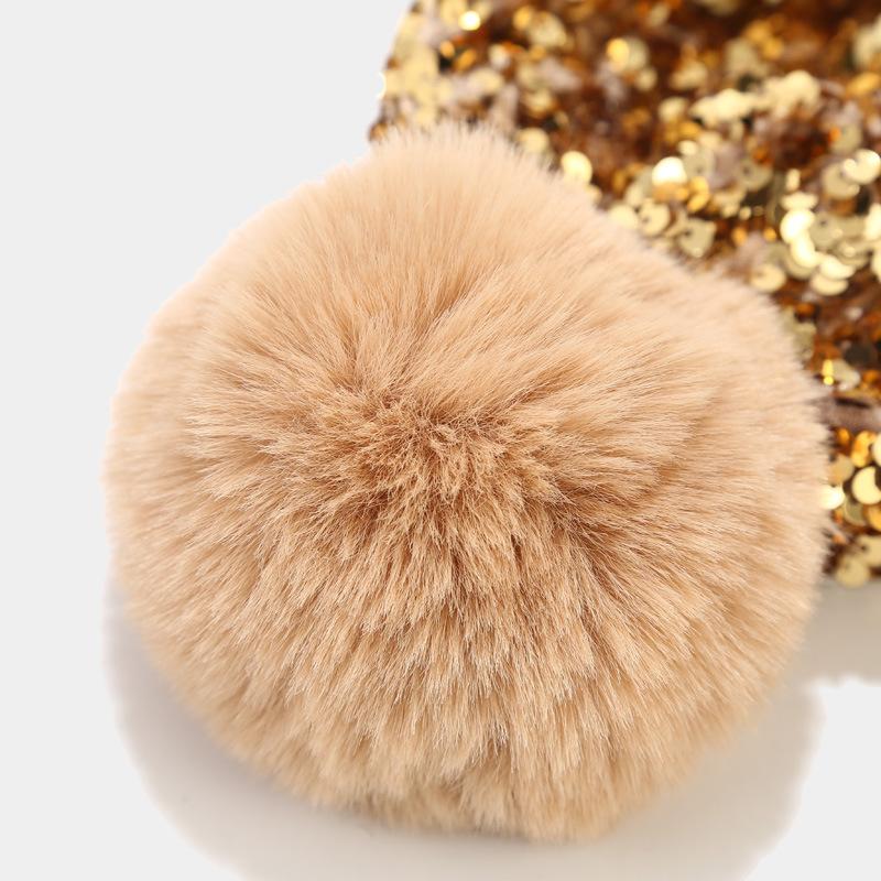 Winter Glitter Fleece Beanie Detachable Pom-pom Knit Cap Solid Color Thermal Hat Unisex Travel