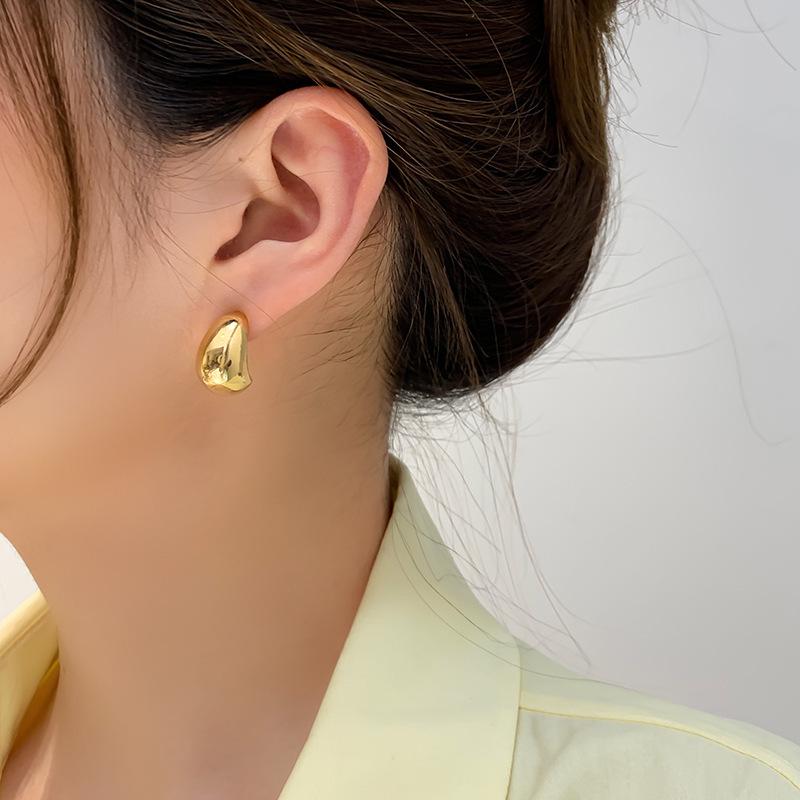 Korean Minimalist Gold-Plated Teardrop Stud Earrings - Eco-friendly Luxury Design