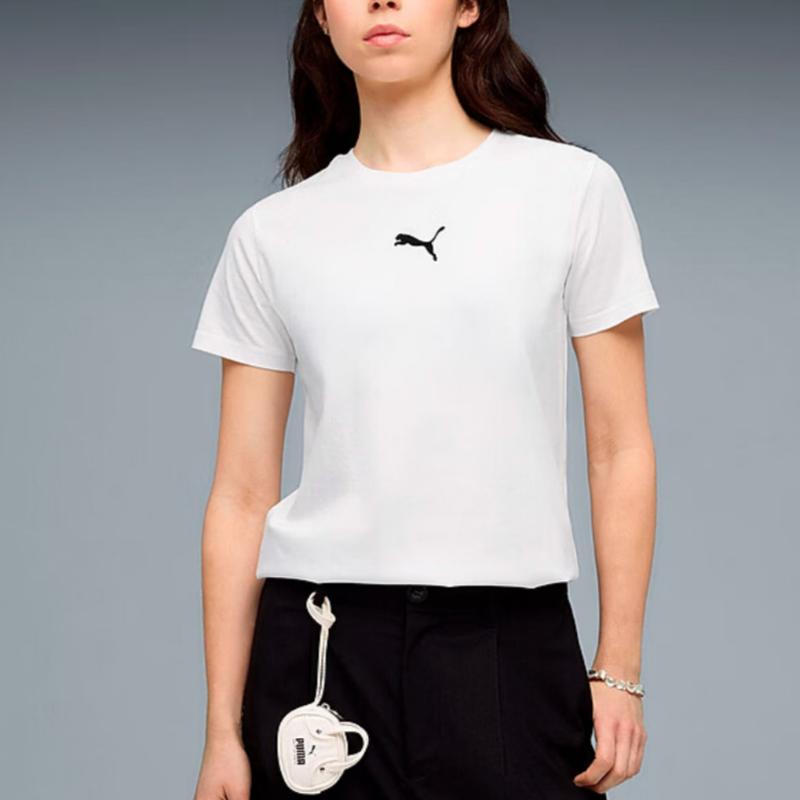 Puma Knitted Simple Solid Color Comfortable Round Neck Short Sleeve Regular T-Shirt Women tops 637774-02
