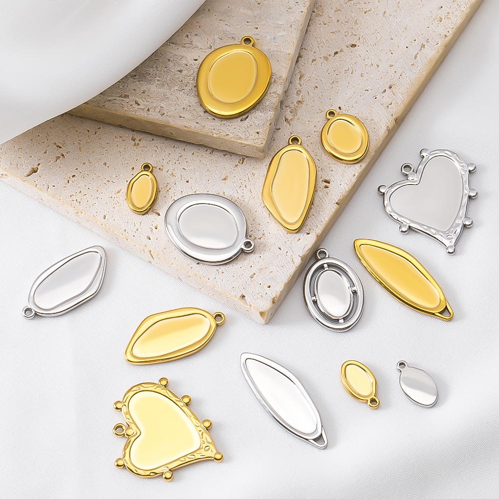 5 pièces Acier Inoxydable 18K Cadres Lune Ovale Bezels Vides Base Pendentif Cœur Géométrique Charme Boucle d'Oreille Fabrication de Bijoux